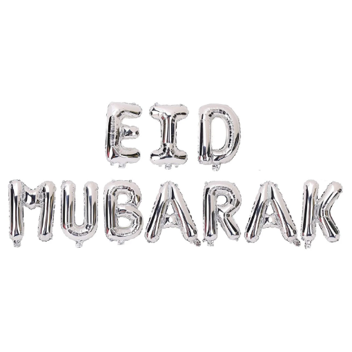 Picture of Silver Eid Mubarak Phrase Foil Balloons 