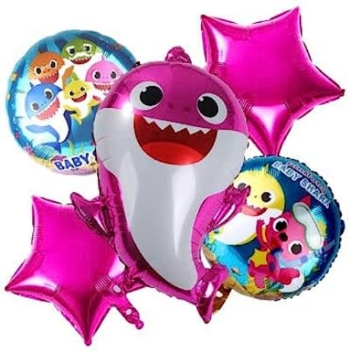 Picture of Pink Baby Shark Balloon Bouquet 5 Pcs Set