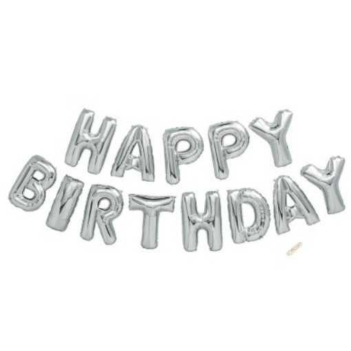 Picture of Happy Birthday Silver Phrase Foil Balloon