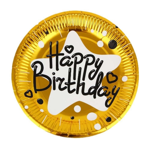 Picture of Happy Birthday Golden Paper Plates 7In,10 Pcs