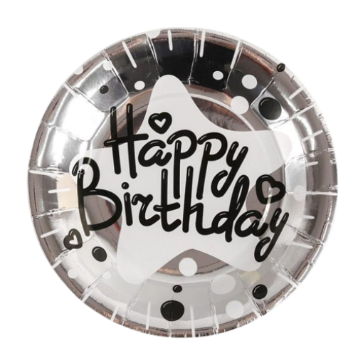 Picture of Happy Birthday Silver Paper Plates 10 Pcs.