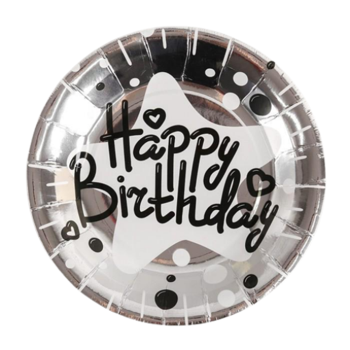 Picture of Happy Birthday Silver Paper Plates 7In,10 Pcs