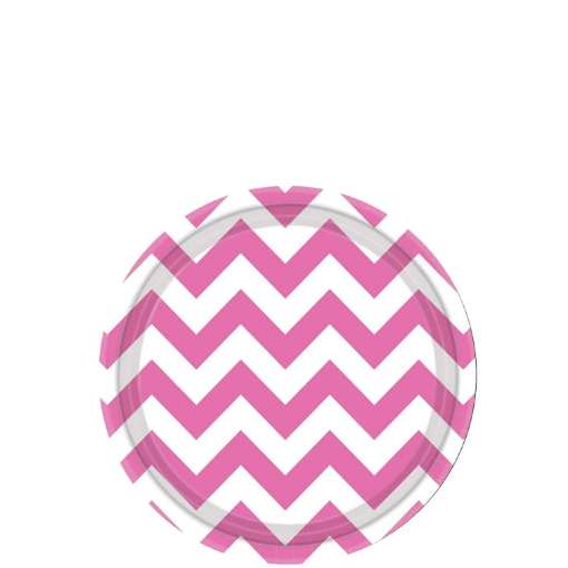 Picture of Bright Pink Chevron Round Paper Plates 7In 10Pcs