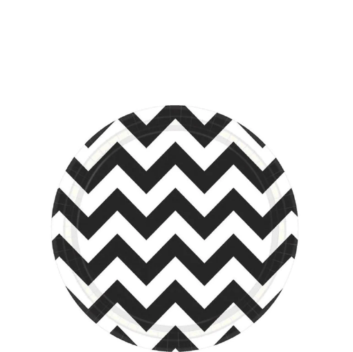 Picture of Jet Black Chevron Round Party Paper Plates 7In 10Pcs