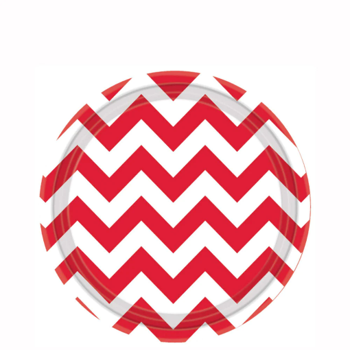 Picture of Apple Red Chevron Round Party Paper Plates 7In 10Pcs