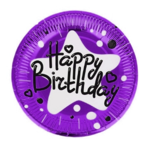 Picture of Happy Birthday Purple Paper Plates 10 Pcs.