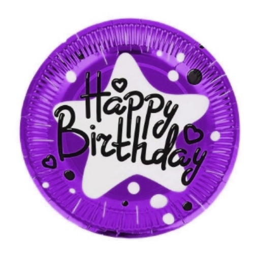 Picture of Happy Birthday Purple Paper Plates 7In,10 Pcs