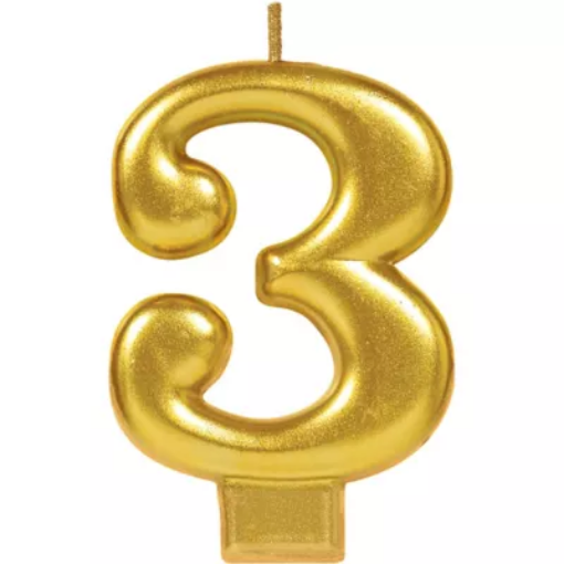 Picture of Golden Number 3 Birthday Candle