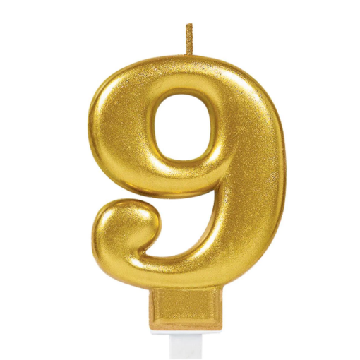 Picture of Golden Number 9 Birthday Candle
