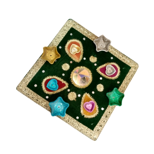 Picture of Handcrafted Velvet  Thali with Decorative Diyas