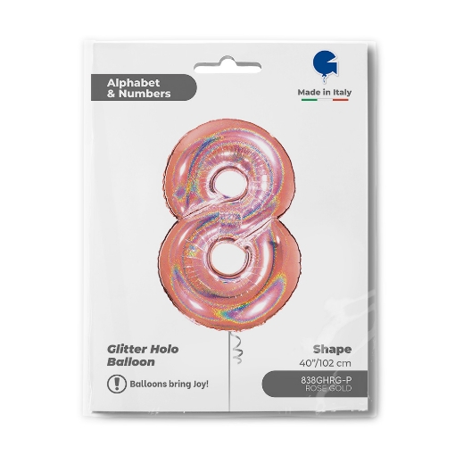 Picture of Number 8 Foil Balloon – Glitter Holographic Rose Gold 