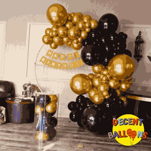 Picture of Golden Luxe Birthday Balloon Decor – Stylish & Elegant Party Setup